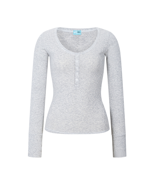 Zen Button Long Sleeve Top (White Melange)