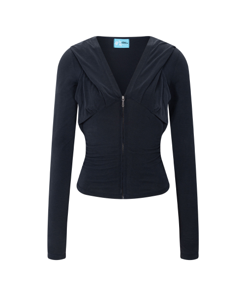 Rhea Drape Long Sleeve Hoodie (Cool Charcoal)