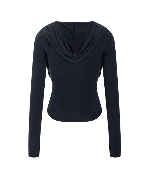 Rhea Drape Long Sleeve Hoodie (Cool Charcoal)