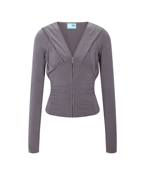 Rhea Drape Long Sleeve Hoodie (Mocha Grey)