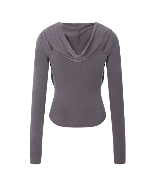Rhea Drape Long Sleeve Hoodie (Mocha Grey)