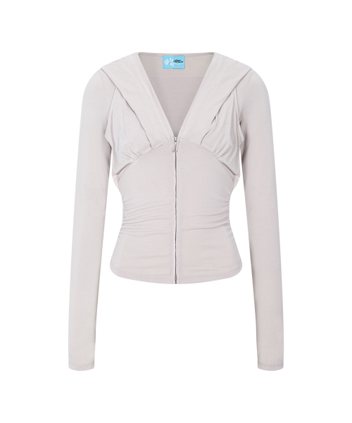 Rhea Drape Long Sleeve Hoodie (Beige)