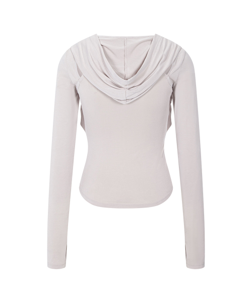Rhea Drape Long Sleeve Hoodie (Beige)