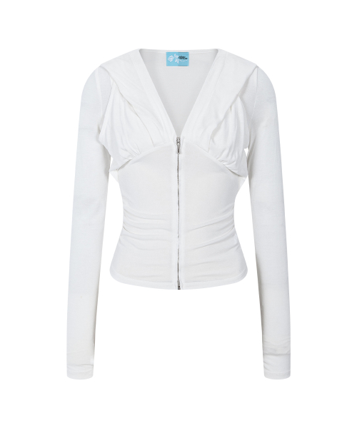 Rhea Drape Long Sleeve Hoodie (White)