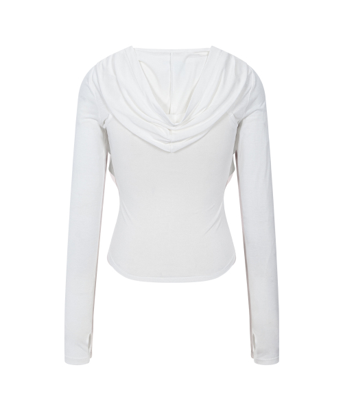 Rhea Drape Long Sleeve Hoodie (White)