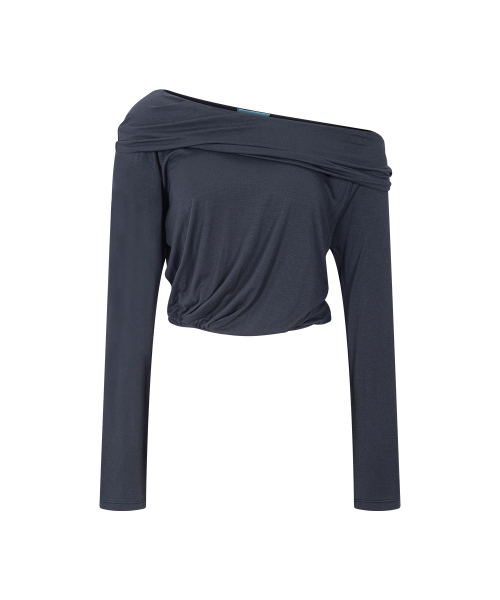 Bree Unbal Shirring Long Sleeve Top (Coal Grey)