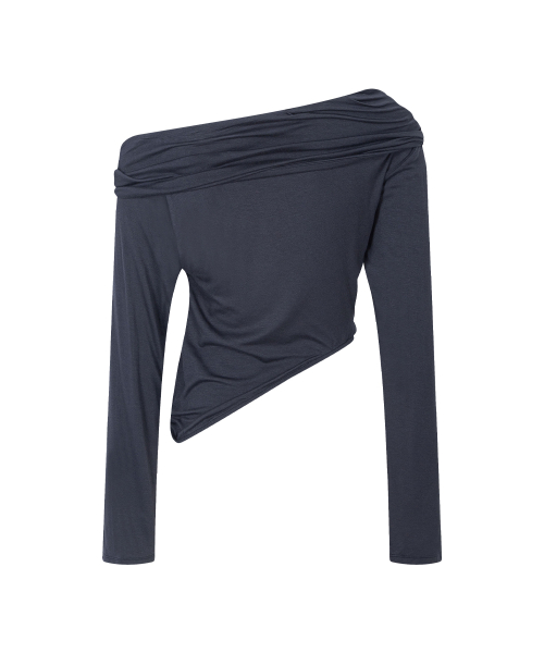 Bree Unbal Shirring Long Sleeve Top (Coal Grey)