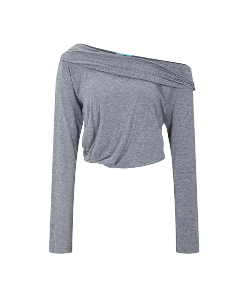 Bree Unbal Shirring Long Sleeve Top (Melange Charcoal)