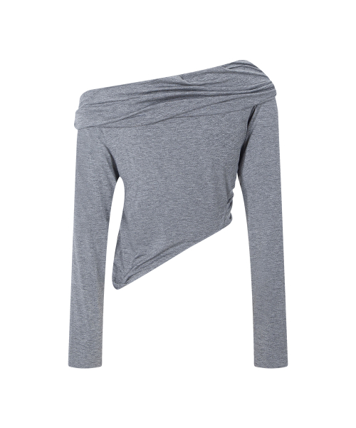 Bree Unbal Shirring Long Sleeve Top (Melange Charcoal)