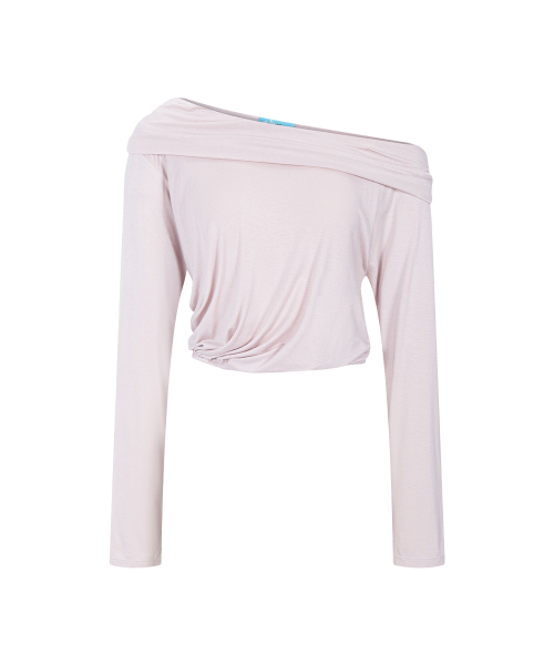 Bree Unbal Shirring Long Sleeve Top (Cloud Pink)