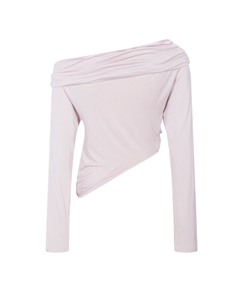Bree Unbal Shirring Long Sleeve Top (Cloud Pink)