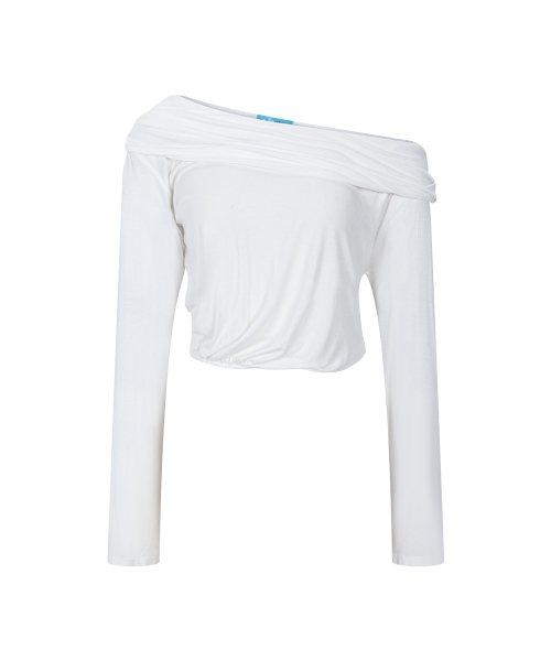 Bree Unbal Shirring Long Sleeve Top (Ivory)