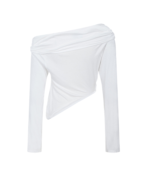 Bree Unbal Shirring Long Sleeve Top (Ivory)