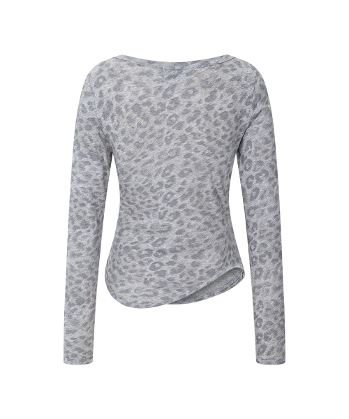 Sabine Leopard Long Sleeve Top (Melange Grey)