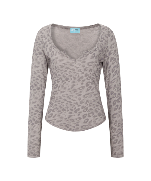 Sabine Leopard Long Sleeve Top (Skin)