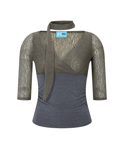 Heidi Shirring Long Sleeve Top (Khaki)