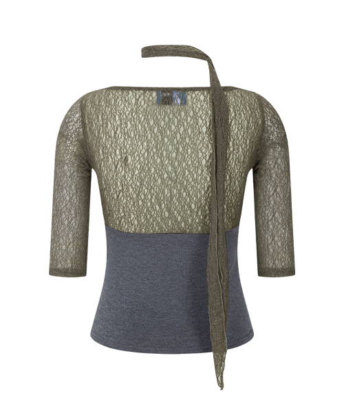 Heidi Shirring Long Sleeve Top (Khaki)