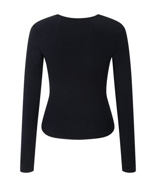 Nari Shirring Long Sleeve Tie Top (Black)