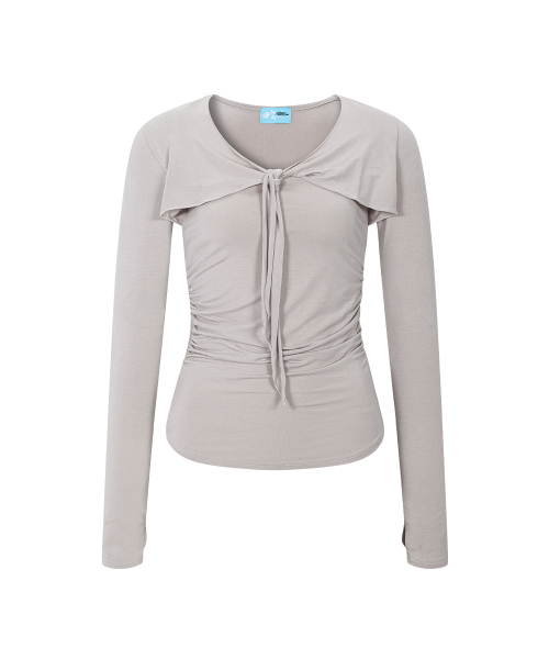 Nari Shirring Long Sleeve Tie Top (Silver Grey)