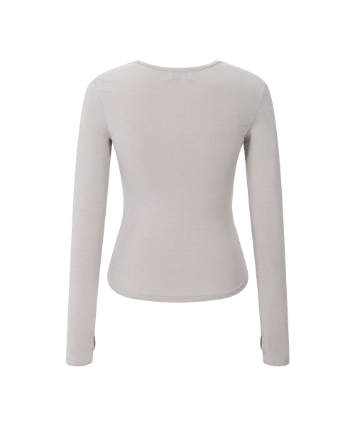 Nari Shirring Long Sleeve Tie Top (Silver Grey)