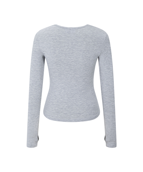 Nari Shirring Long Sleeve Tie Top (Melange Grey)