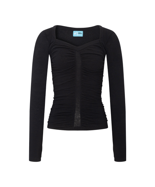 Rowena Shirring Long Sleeve Top (Black)