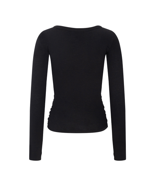 Rowena Shirring Long Sleeve Top (Black)