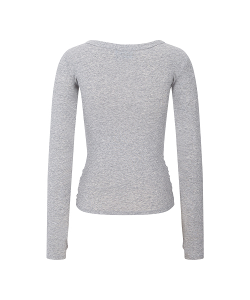 Rowena Shirring Long Sleeve Top (Melange Grey)