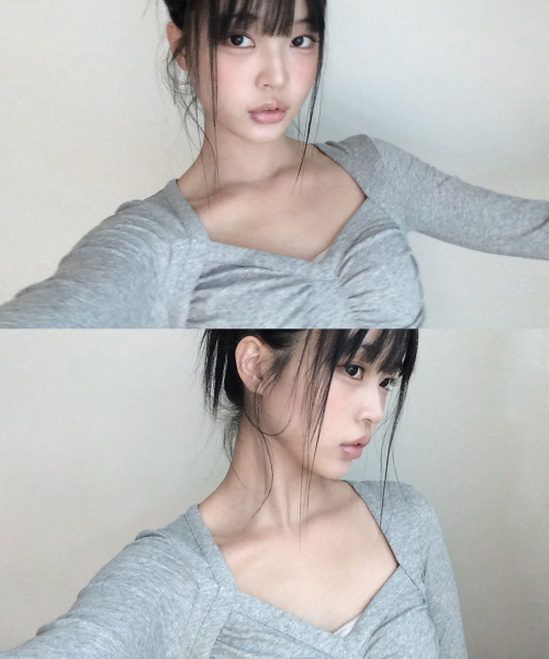Rowena Shirring Long Sleeve Top (Melange Grey)
