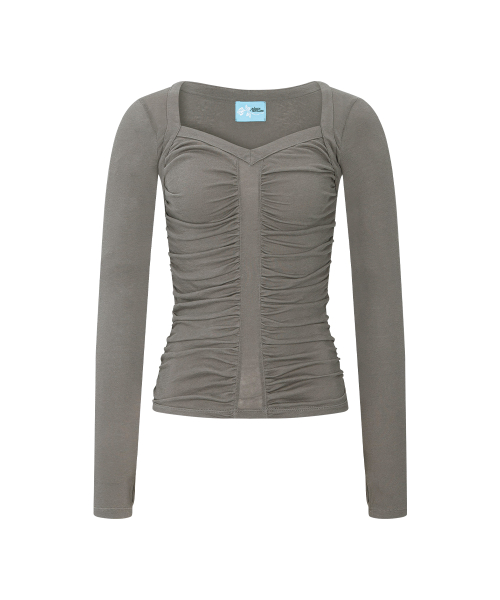 Rowena Shirring Long Sleeve Top (Mocha)