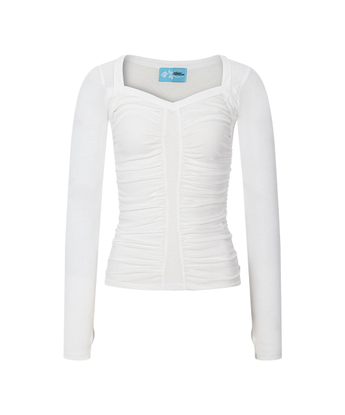 Rowena Shirring Long Sleeve Top (Ivory)