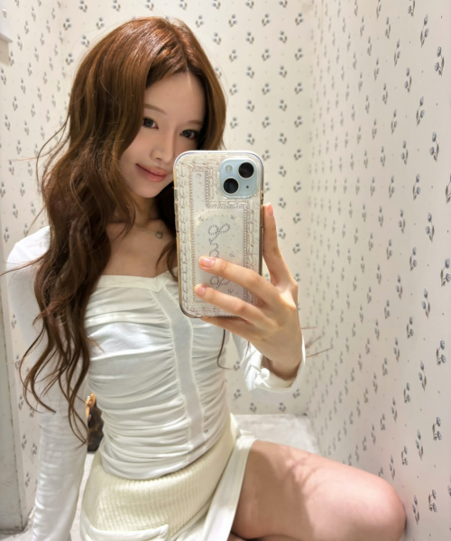 Rowena Shirring Long Sleeve Top (Ivory)