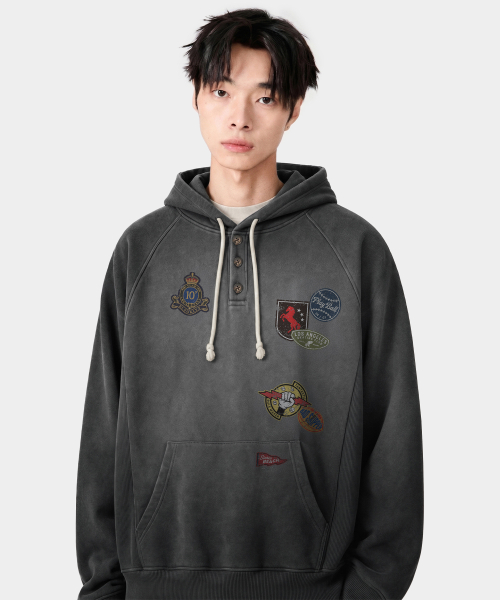 VLAD RAGLAN HENLEY NECK HOODED T-SHIRT_(VTG ARTWORK) 3 COLOR
