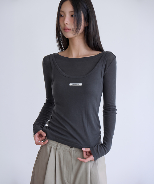 Layerd Sheer Top Set, CHARCOAL
