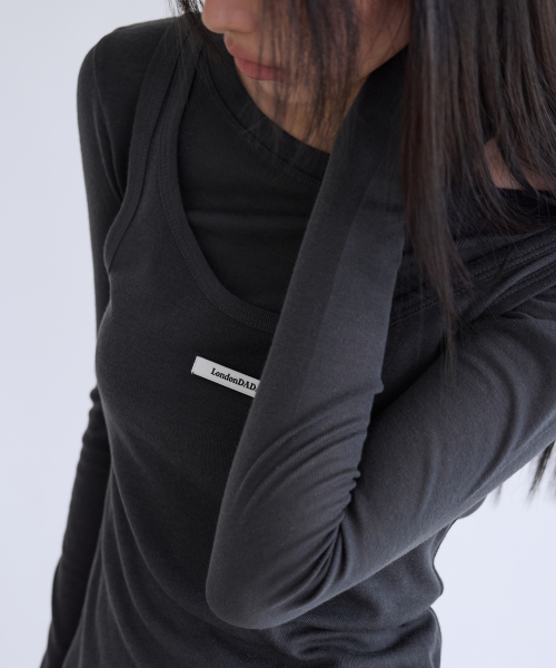 Layerd Sheer Top Set, CHARCOAL