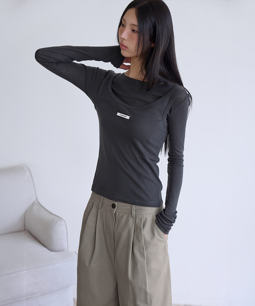 Layerd Sheer Top Set, CHARCOAL