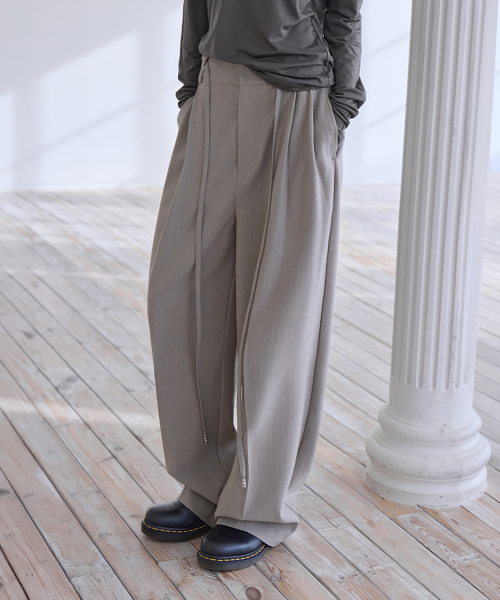 Curved Over Pintuck Stripe Slacks, TAUPE