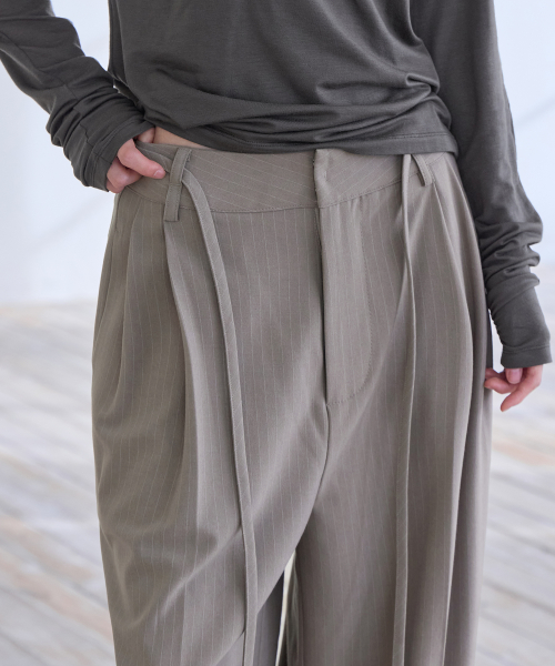 Curved Over Pintuck Stripe Slacks, TAUPE