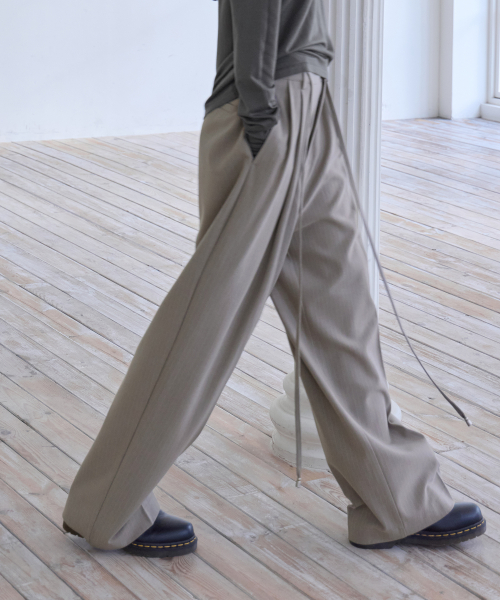 Curved Over Pintuck Stripe Slacks, TAUPE