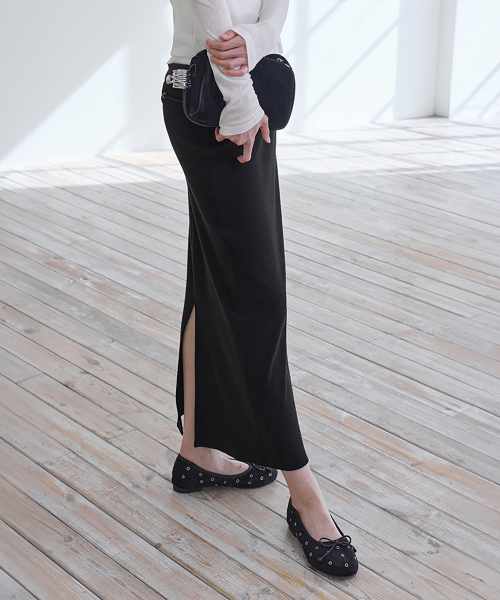 Folded Eyelet Skirt, BLACK
