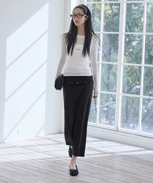 Folded Eyelet Skirt, BLACK