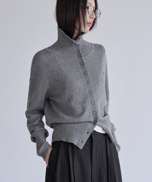 Soft High Neck Cardigan, GREY
