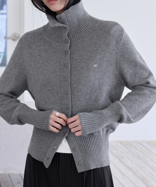 Soft High Neck Cardigan, GREY
