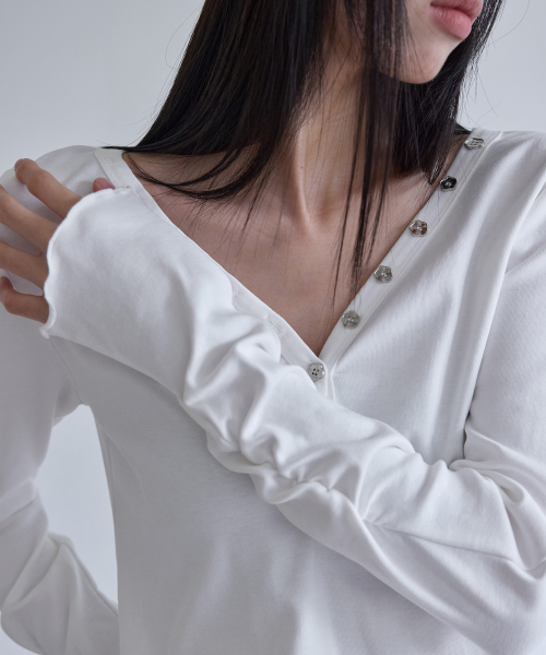 Button V-neck Long Sleeve T-shirts, 3colors