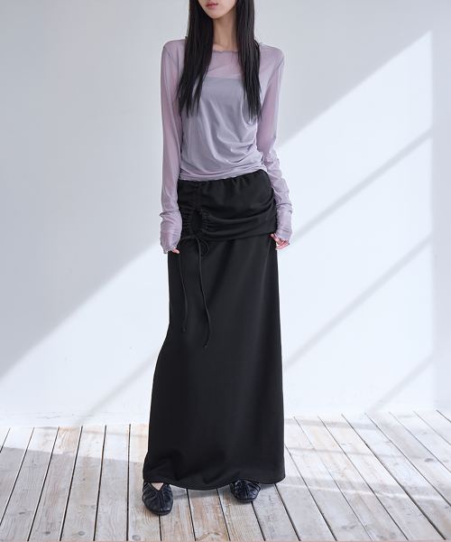 Shirring Layerd Long Skirt, 2colors