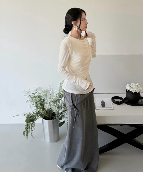 Shirring Layerd Long Skirt, 2colors