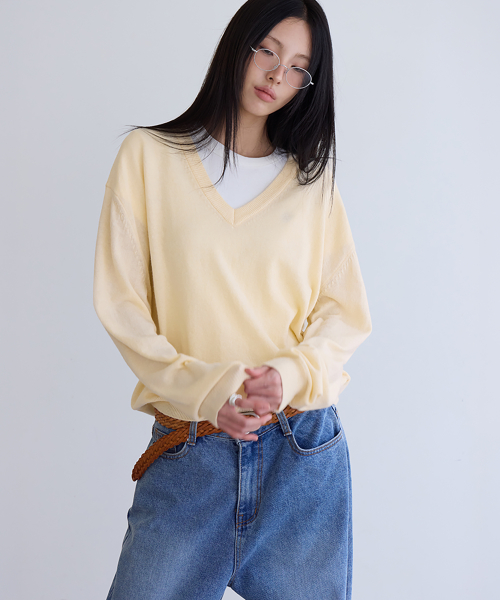 Cashmere Merino V-Neck Knit, LEMON