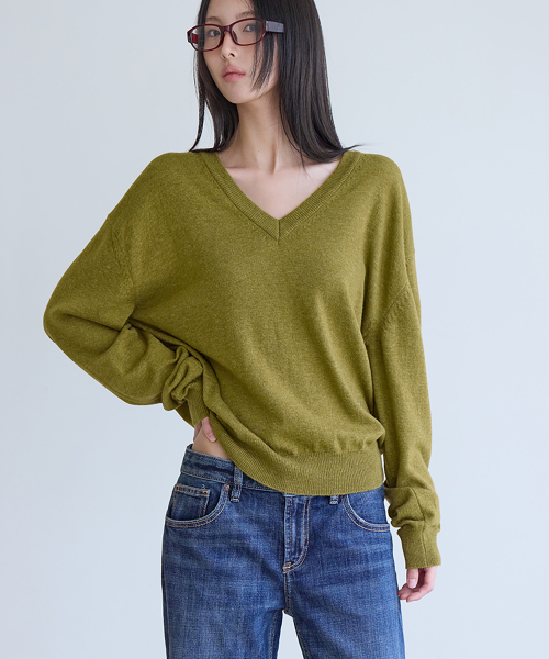 Cashmere Merino V-Neck Knit, OLIVE