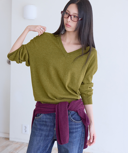 Cashmere Merino V-Neck Knit, OLIVE