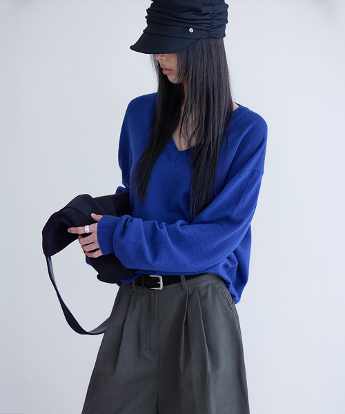 Cashmere Merino V-Neck Knit, COBALT BLUE
